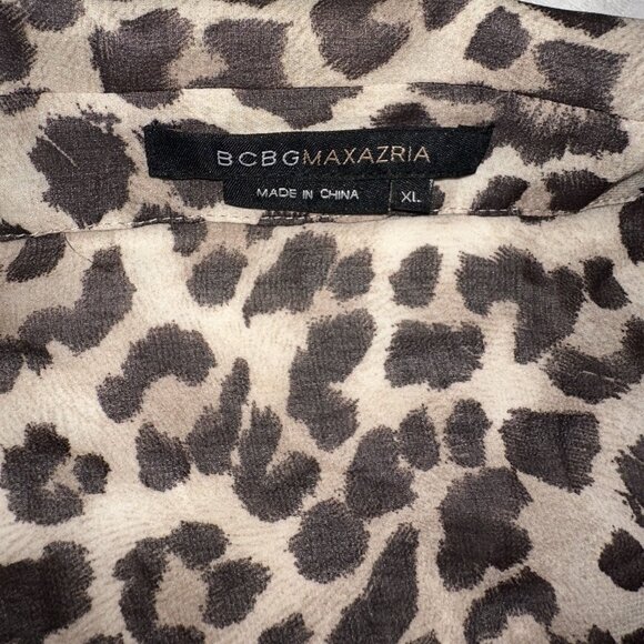 BCBG MAXAZRIA XL Sleeveless Leopard Print Sheer Tunic Blouse Button-Down -A142 - Picture 4 of 6